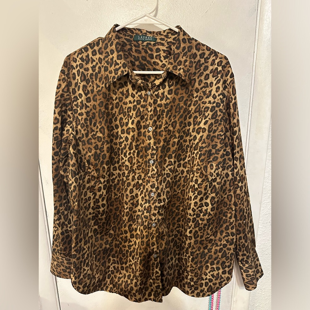 Lauren Ralph Lauren Women's Kristy Collection Animal Print Long Sleeve Top 2XL